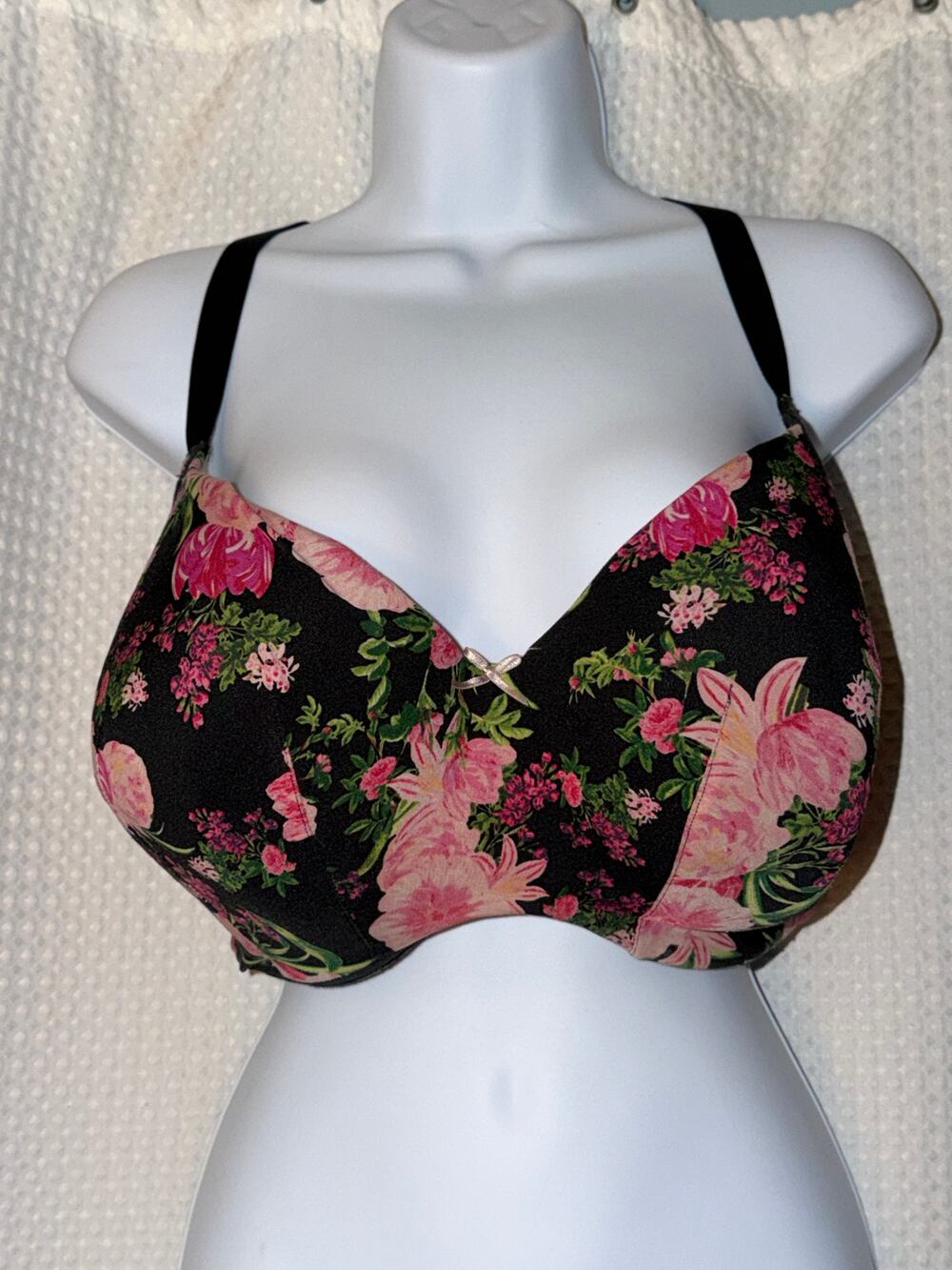 Cacique Lane Bryant Floral Lace Racerback Bra 36I Black Pink